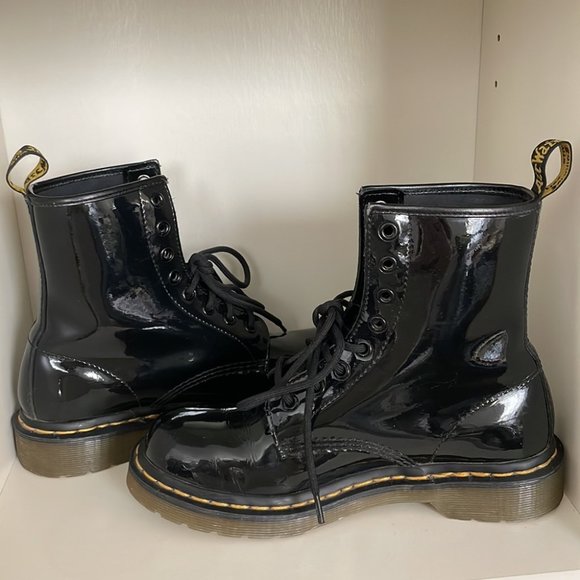 Dr. Martens 1460 Patent Leather Lace Up Combat Boots in Black - Picture 7 of 10